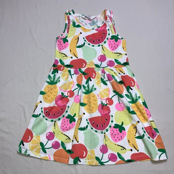 Fruit Rainbow Dress Girl 6-8 Fit Flare Colorful Strawberry Watermelon Pineapple - Picture 1 of 6